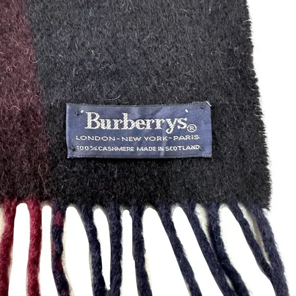 Burberrys Classic Check Scarf Black 100% Cashmere Unisex Scarf Made In Scotland - Picture 3 of 7